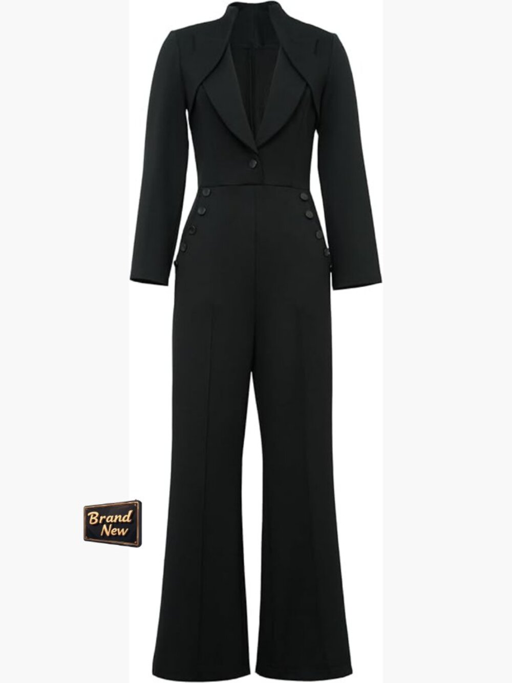 Long Sleeve Ponte Jumpsuit With Buttons And Pockets, Size 22